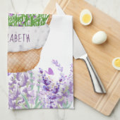 Monogram Naam Lavendel Bloemen Mandje Groen Paars Theedoek (Quarter Fold)