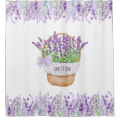 Monogram Naam Lavender Flowers Basket Green Paars Douchegordijn (Voorkant)
