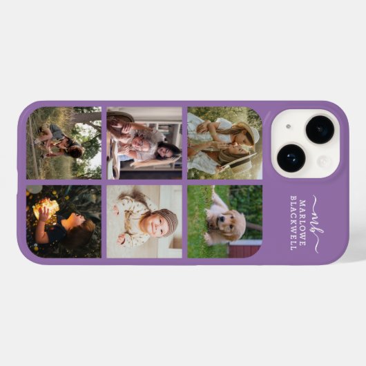 Monogram Naam Lavender Paars 6 Foto Collage Case-Mate iPhone Case (Achterkant (horizontaal))
