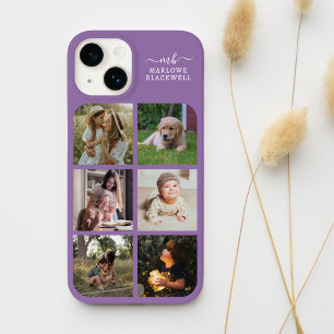 Monogram Naam Lavender Paars 6 Foto Collage Case-Mate iPhone 14 Hoesje