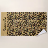 Monogram Naam Leopard Print Cheetah Animal Patroon Strandlaken (Voorkant)