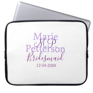 Monogram naam letter bruidsmeisje bruiloft laptop sleeve