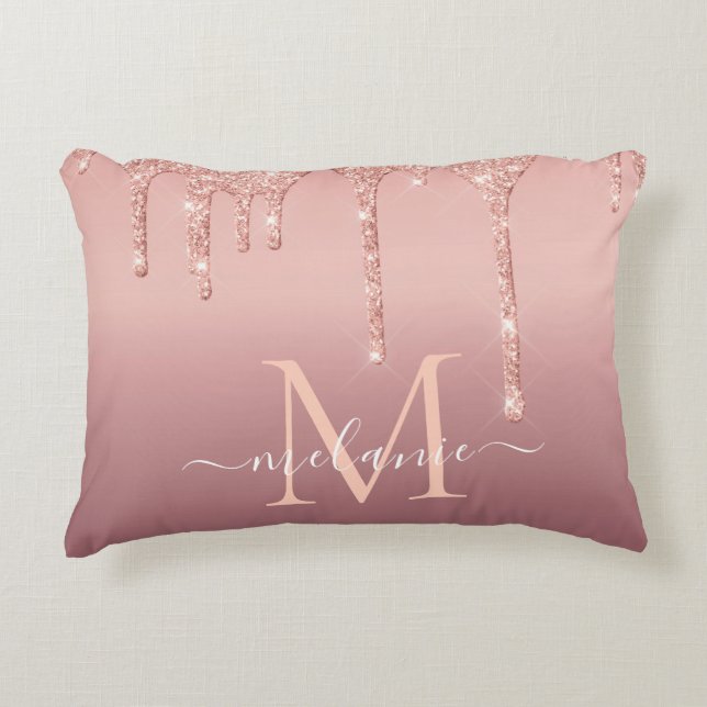 Monogram Naam Letter Roos Goud Blush Accent Kussen (Voorkant)