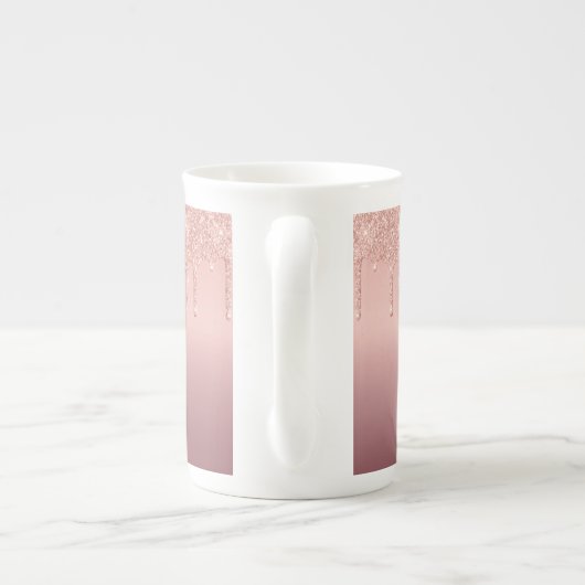 Monogram Naam Letter Roos Gouden Glitter Mok (Achterkant)