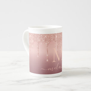 Monogram Naam Letter Roos Gouden Glitter Mok
