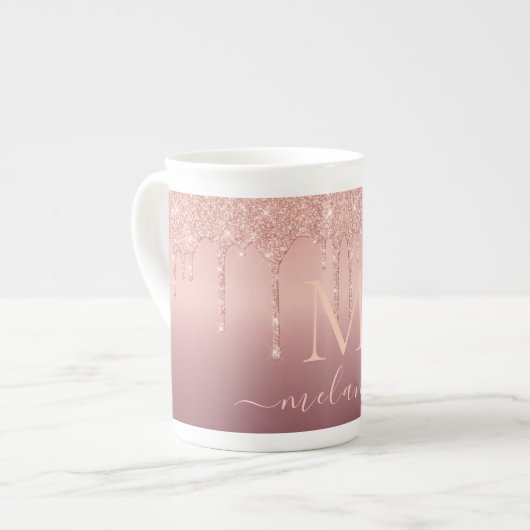 Monogram Naam Letter Roos Gouden Glitter Mok (Links)