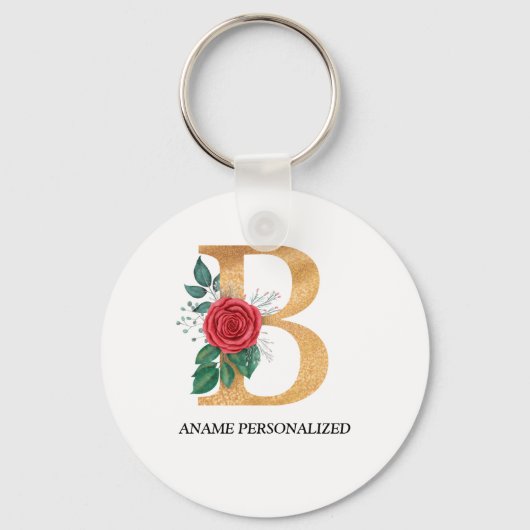 Monogram Naam Letters Gold en rood Sleutelhanger (Voorkant)