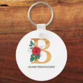 Monogram Naam Letters Gold en rood Sleutelhanger (Voorkant)