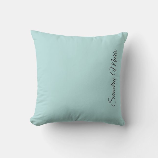Monogram naam licht aqua effen kleur kussen (Voorkant)