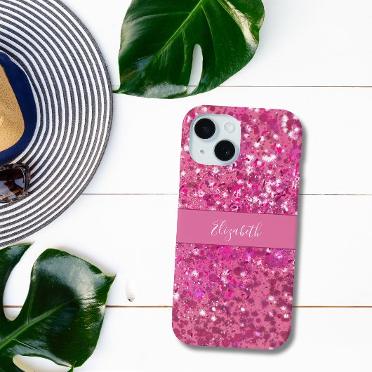 Monogram Naam Licht Roze Glitter Fonkel Meisjesach Case-Mate iPhone Case