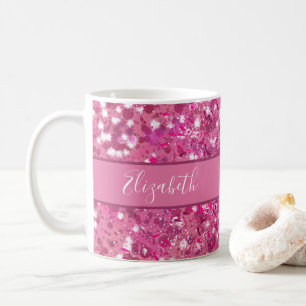 Monogram Naam Licht Roze Glitter Glamour Meisjesac Koffiemok