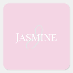 Monogram naam licht roze wit elegant meisjesachtig vierkante sticker