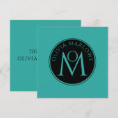 Monogram Naam Logo Blauwgroen Vlakke Nota Kaart Notitiekaartje (Voorkant / Achterkant)