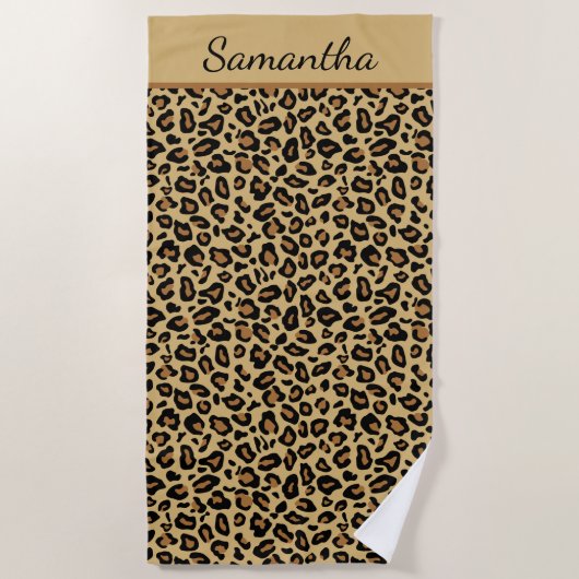 Monogram naam luipaardprint cheeta dier patroon strandlaken (Voorkant)