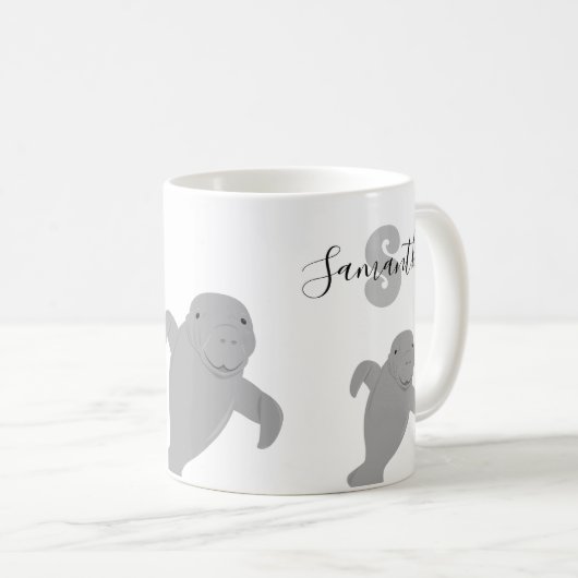 Monogram Naam Manatee Animal Koffiemok (Voorkant rechts)