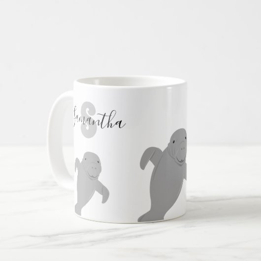 Monogram Naam Manatee Animal Koffiemok (Voorkant links)