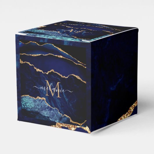 Monogram Naam Marine Blauw Goud Glitter Favoriet D Bedankdoosjes (Voorkant Zijde)
