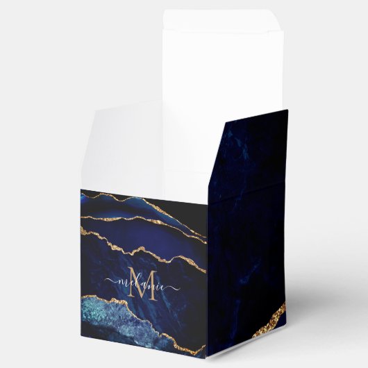 Monogram Naam Marine Blauw Goud Glitter Favoriet D Bedankdoosjes (Geopend)