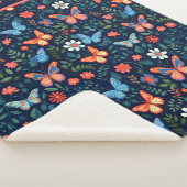 Monogram Naam Marine Blauw Roze Perzik Vlinder Sherpa Deken (3/4)