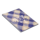 Monogram naam marineblauwe crème gingham tartan pl notitieboek (Rechterzijde)