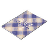 Monogram naam marineblauwe crème gingham tartan pl notitieboek (Linkerzijde)