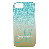 Monogram naam Meisje Blauwgroen Glitter Gold Ombre Case-Mate iPhone Case (Achterkant)