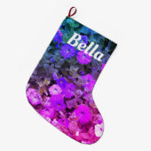 Monogram naam Meisje Paarse roze bloemen Grote Kerstsok (Voorkant (Hangend))