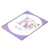 Monogram & naam met bloemen notitieboek (Linkerzijde)