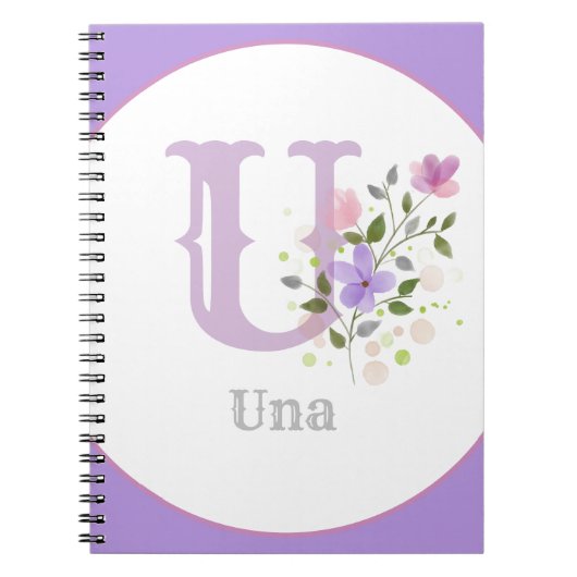 Monogram & naam met bloemen notitieboek (Voorkant)