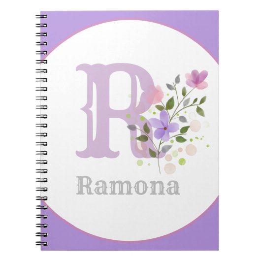 Monogram & naam met bloemen notitieboek (Voorkant)