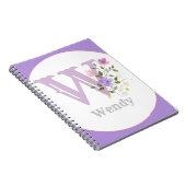 Monogram & naam met bloemen notitieboek (Rechterzijde)