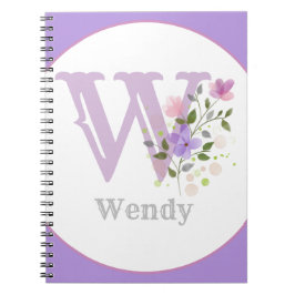 Monogram & naam met bloemen notitieboek