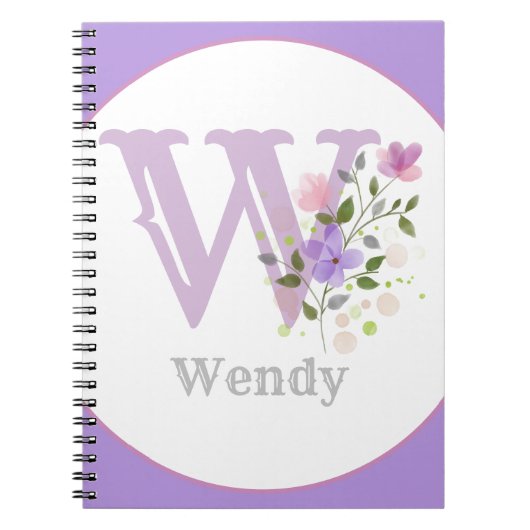 Monogram & naam met bloemen notitieboek (Voorkant)