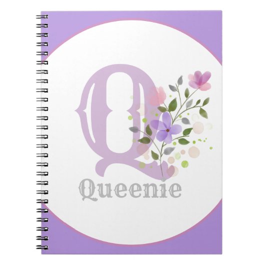Monogram & naam met bloemen notitieboek (Voorkant)