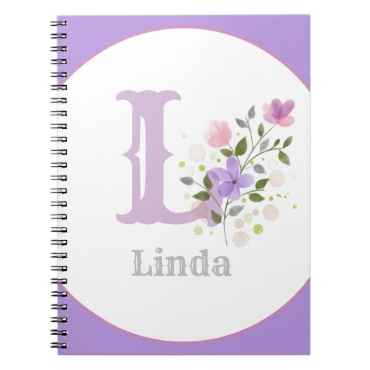 Monogram & Naam met Bloemen Notitieboek (Voorkant)