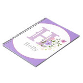 Monogram & naam met bloemen notitieboek (Linkerzijde)