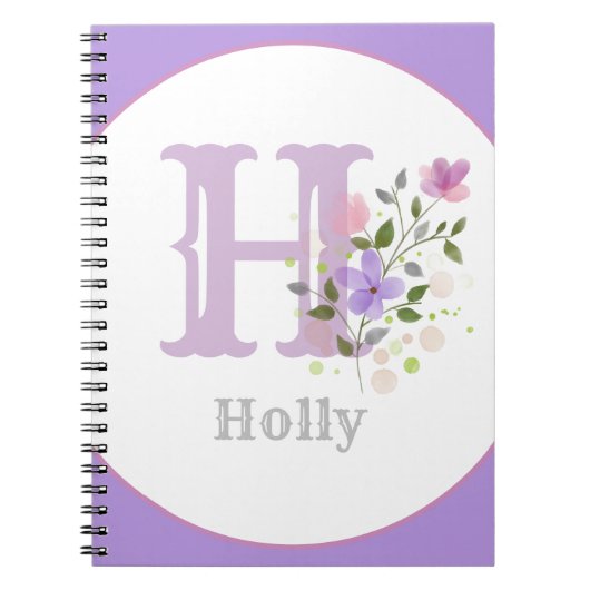 Monogram & naam met bloemen notitieboek (Voorkant)
