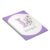 Monogram & naam met bloemen notitieboek (Rechterzijde)