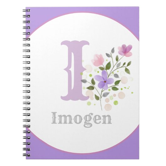 Monogram & naam met bloemen notitieboek (Voorkant)