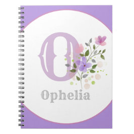 Monogram & naam met bloemen notitieboek