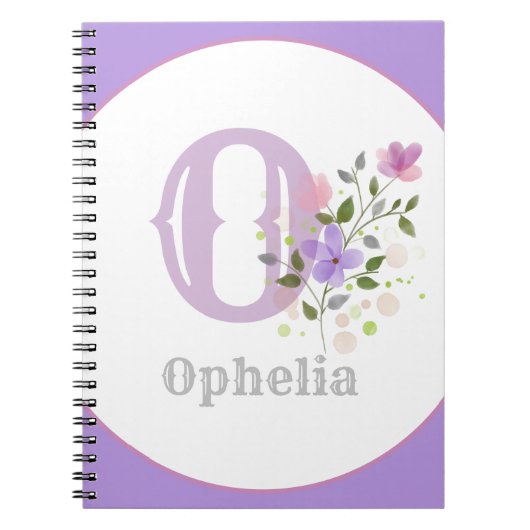 Monogram & naam met bloemen notitieboek (Voorkant)