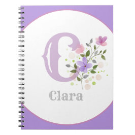 Monogram & naam met bloemen notitieboek