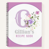 Monogram & naam met bloemen notitieboek (Voorkant)