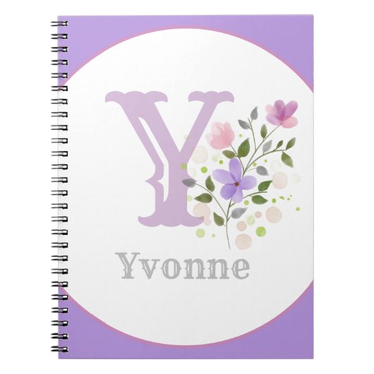 Monogram & naam met bloemen notitieboek (Voorkant)
