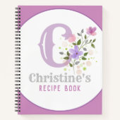 Monogram & naam met bloemen notitieboek (Voorkant)