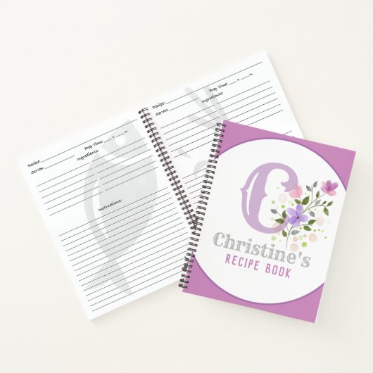 Monogram & naam met bloemen notitieboek (Binnen)