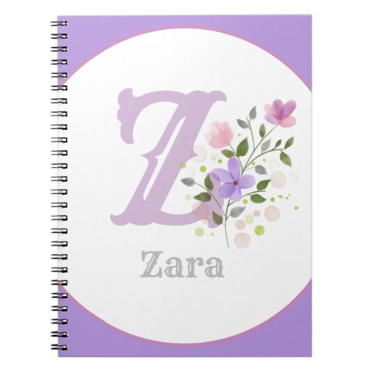 Monogram & Naam met Bloemen Notitieboek (Voorkant)