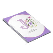 Monogram & naam met bloemen notitieboek (Rechterzijde)