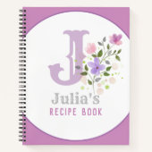 Monogram & naam met bloemen notitieboek (Voorkant)
