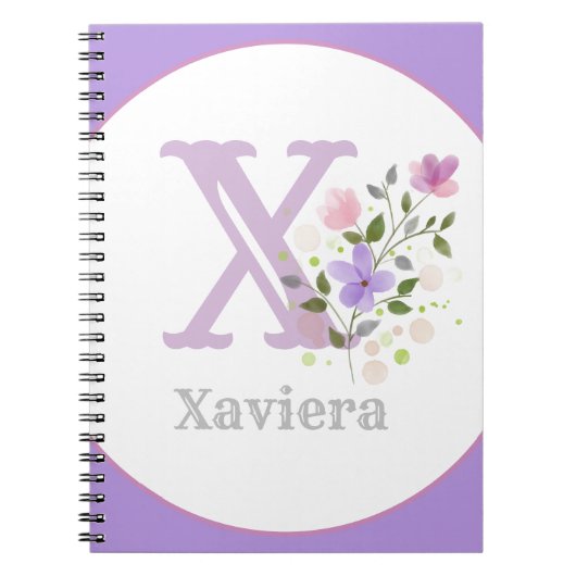 Monogram & Naam met Bloemen Notitieboek (Voorkant)